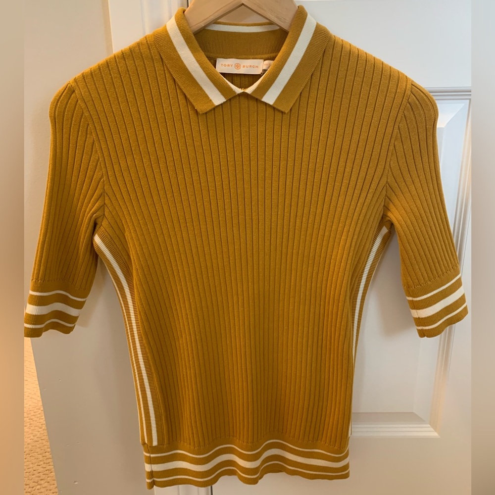 Tory Burch Mustard Ribbed Polo Top | X-Small